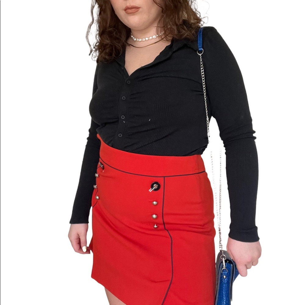 Cute mod red skirt with front buttons
